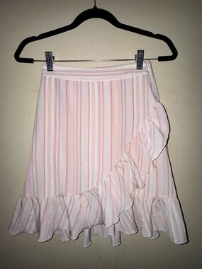 LC Lauren Conrad Pink and White Striped Ruffle Wrap Skirt